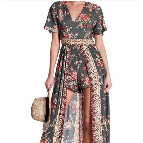 Cute ANGIE boho maxi floral skirted romper - Picture 2 of 6